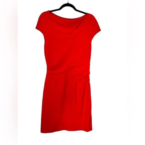 Paule Ka Red Crepe Draped Waist Detail Midi Dress - Picture 1 of 7